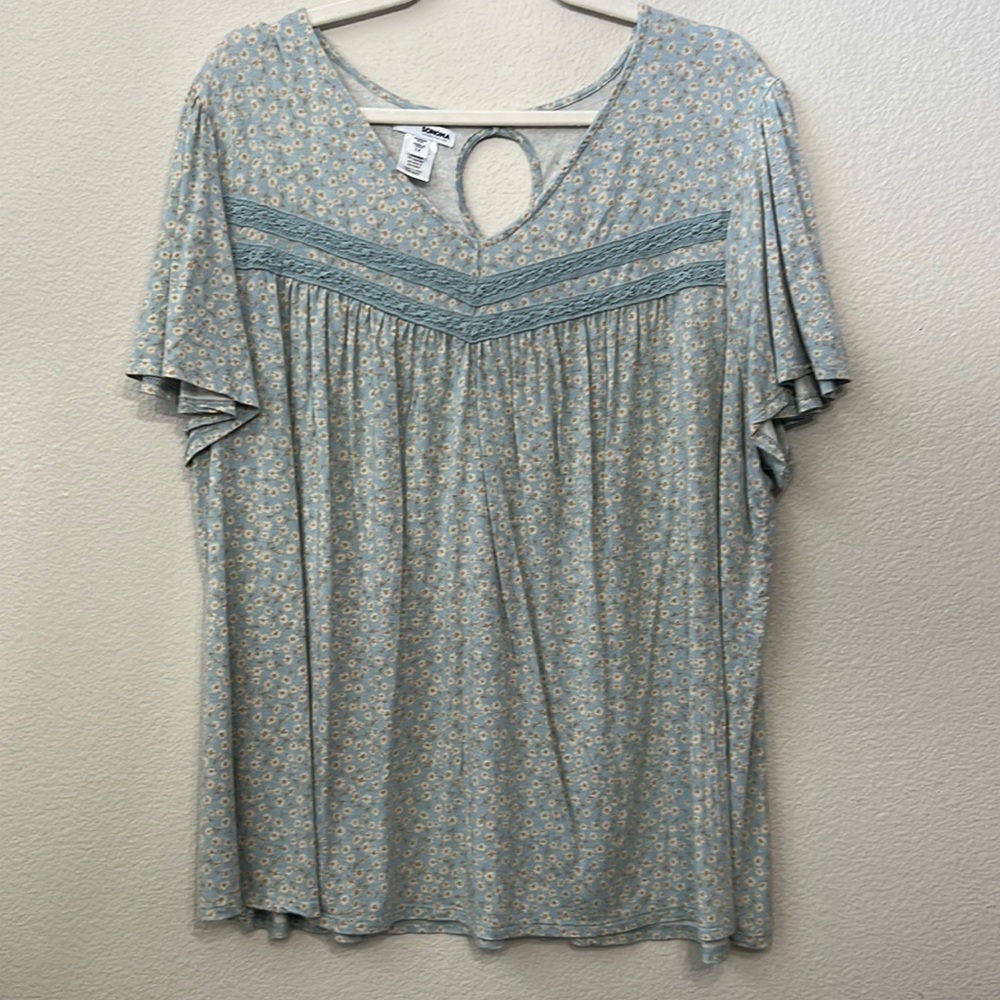 Sonoma Light Blue Floral Lace-Trim Blouse